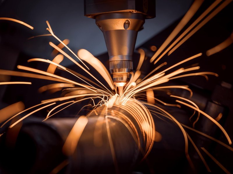 CNC Laser cutting of metal, modern industrial technology.