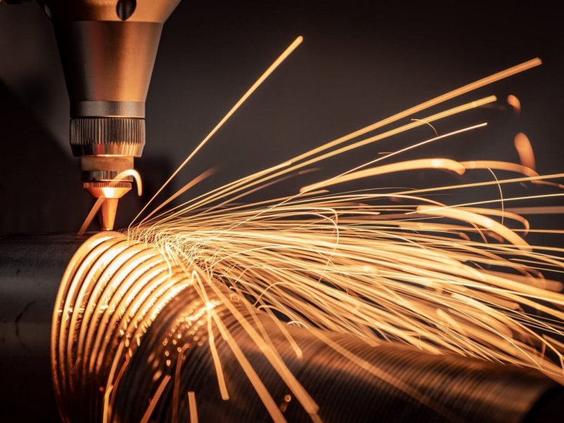 CNC Laser cutting of metal, modern industrial technology.