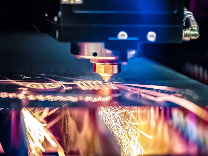 CNC Laser cutting of metal, modern industrial technology.