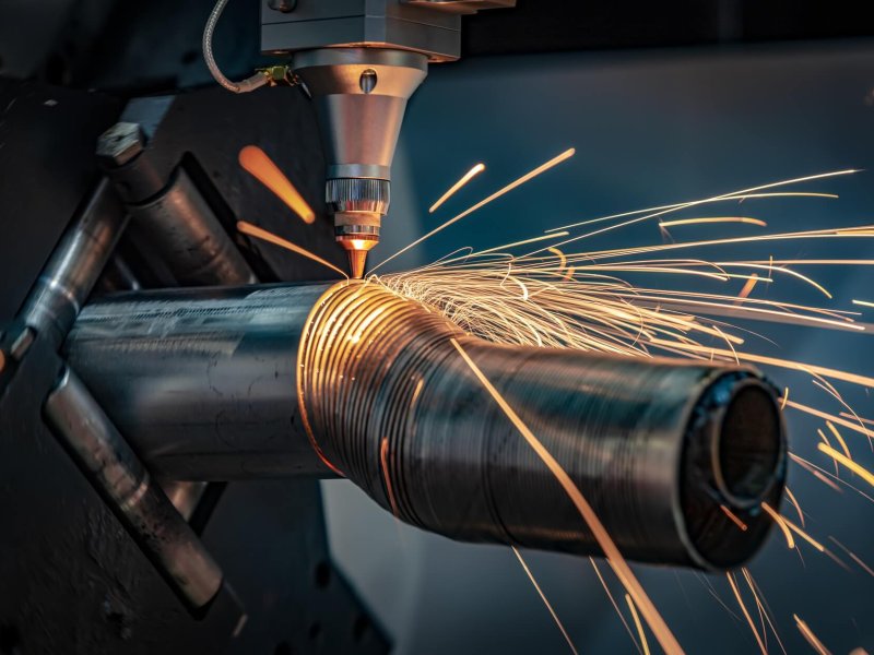 CNC Laser cutting of metal, modern industrial technology.