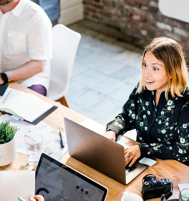 Startup team working in a coworking space