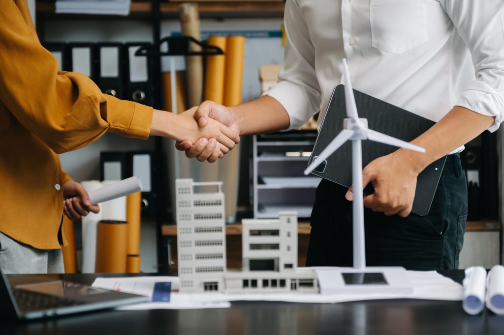 business people working and green renewable energy worker interface. Concept