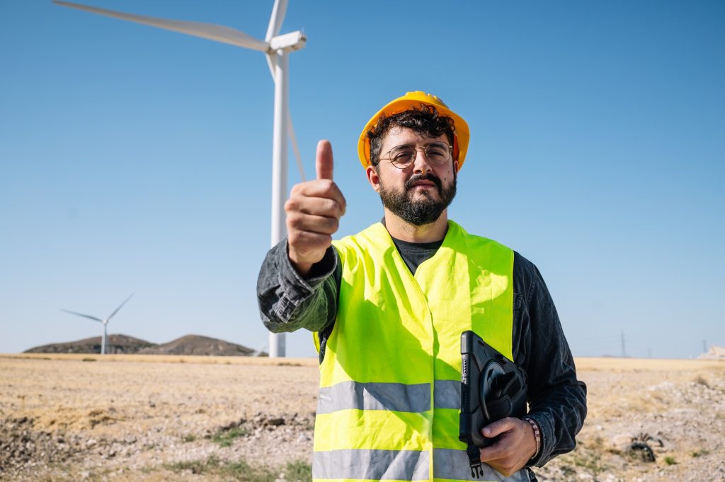 Male engineer approving renewable energy