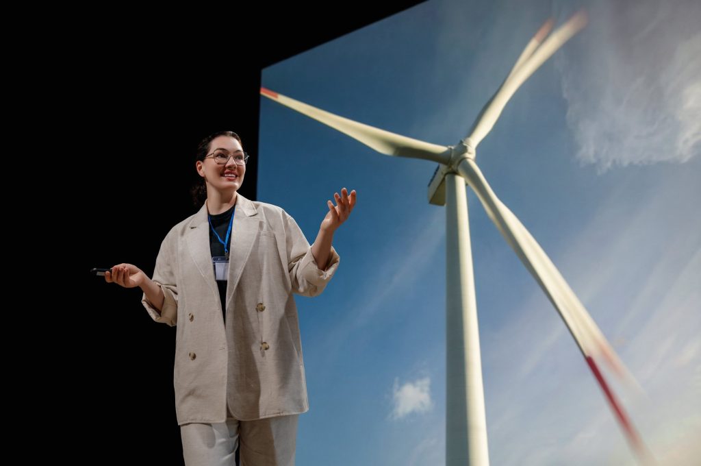woman is talking about renewable energy
