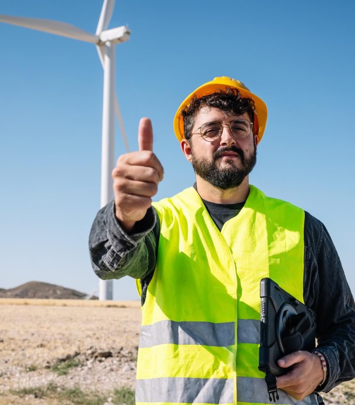 Male engineer approving renewable energy