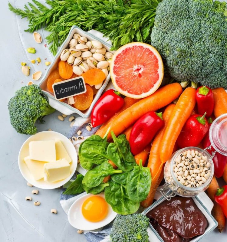 Balanced clean eating nutrition, food rich in vitamin a