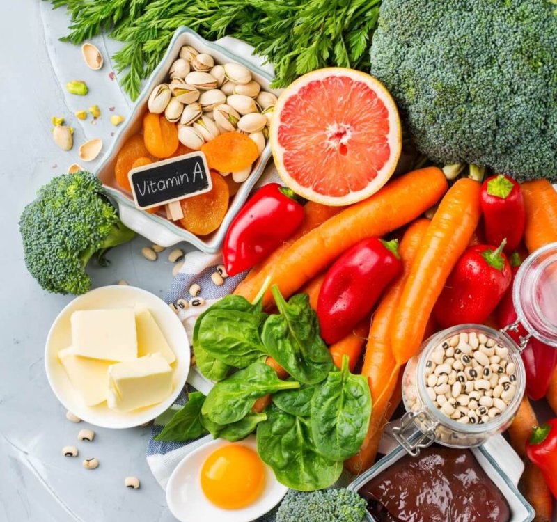 Balanced clean eating nutrition, food rich in vitamin a