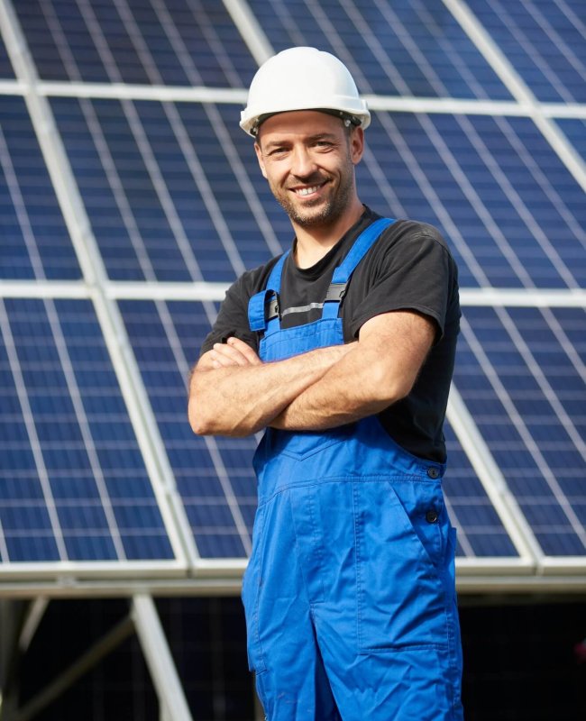 Stand-alone exterior solar panel system installation, renewable green energy generation concept.