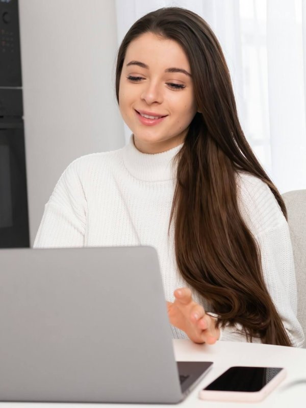 Happy confident mentor or coach giving online lecture