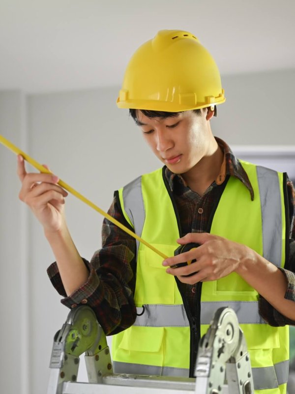 Image of building contractor working at new building construction site.