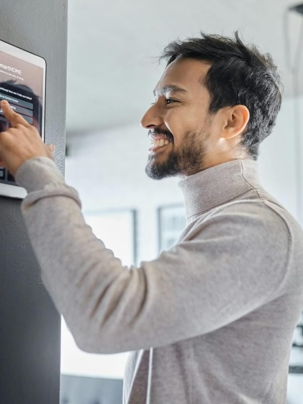 smart-home-technology-wall-system-or-man-with-digital-dashboard-screen-for-room-lighting-safety-s